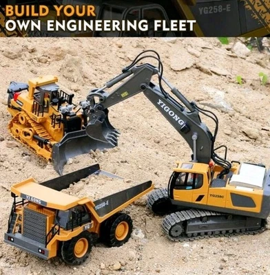 Набор из 4 шт. бульдозер с дистанционным управлением, погрузчик, самосвал и экскаватор новые в коробке - Изображение 1 из 4