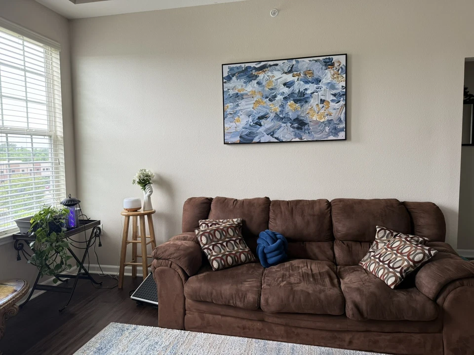 Sofá de gamuza marrón a la venta (color chocolate) con 4 almohadas para salón Foto 1 de 4