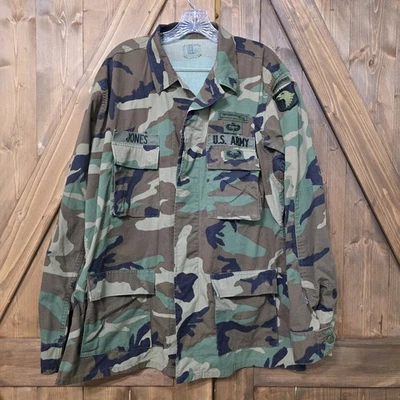 Vintage US Army BDU Jacket 101st Airborne Division Woodland Camo Large-Long - Image 1 of 4