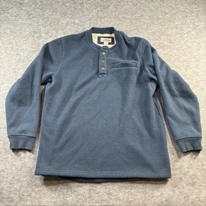 LL Bean Katahdin Iron Works Sweater Mens Large Blue Henley Bonded Waffle Fleece - Picture 1 of 11