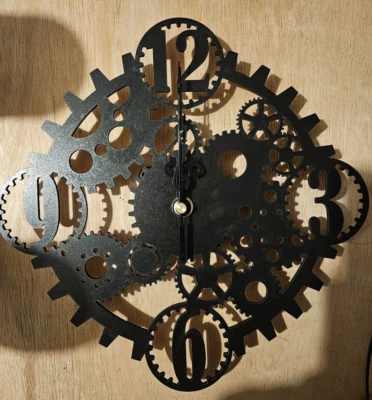 Gear Clock, cog, industrial, mechanical, home, gift, quartz movement, black - Image 1 of 2