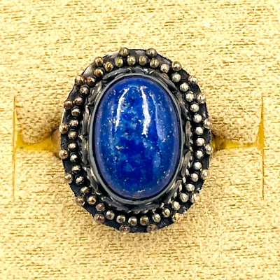 Anillo Lapislázuli Cabujón Plata de Ley 925 Talla 8 Cóctel Boho Western Foto 1 de 4