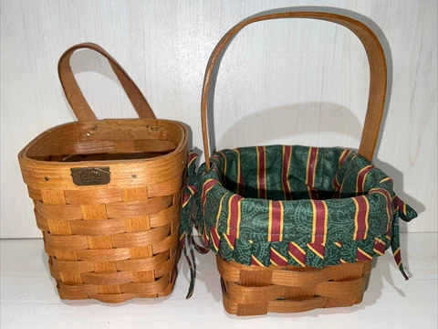 Peterboro Basket Pair (2) 6" Hanging Basket & 6" Square Handled Basket w/Liner Cover