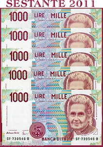 ITALIA ITALY - 1000 1.000 LIRE MONTESSORI F 1996 - 5 NOTES - P 114c - FDS/UNC - Imagen 1 de 1