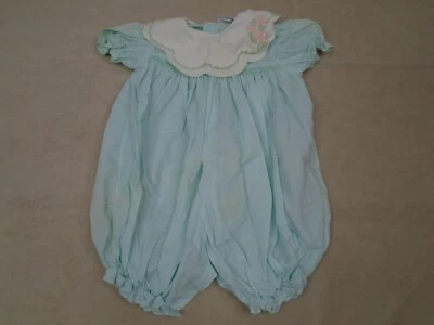 Petit Ami Baby Girl Embroidered Bib Blue Bubble Romper Floral Polkadot Size 9m - Image 1 of 4