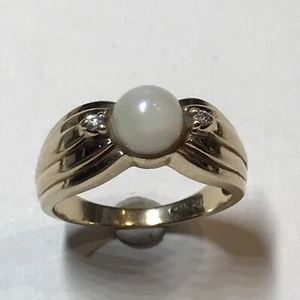 Vintage 10K Gelbgold 6 mm Zuchtperlen Solitär Diamant Akzent Ring Größe 6 - Bild 1 von 10