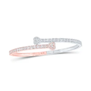 10kt Two-tone Gold Womens Baguette Diamond Heart Cuff Bangle Bracelet 1-1/2 Cttw - Picture 1 of 1