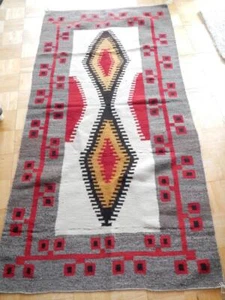 LARGE VINTAGE NAVAJO INDIAN RED MESA / TEEC NOS POS RUG / WEAVING 39 x 77.5" - Picture 1 of 6