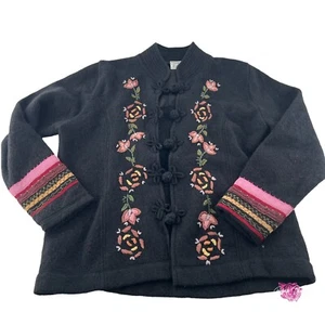 PARSLEY & SAGE Medium 100% Wool Jacket Blazer Lined Artsy Embroidered Applique - Picture 1 of 6