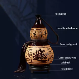 Chinese Natural Wine Gourd Outdoor Portable Water Calabash Engraved Bottle - Picture 1 of 14