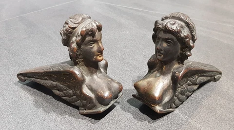Antique Pair naked girl woman Brass Bronze Furniture Ornate Decoration chair Cover