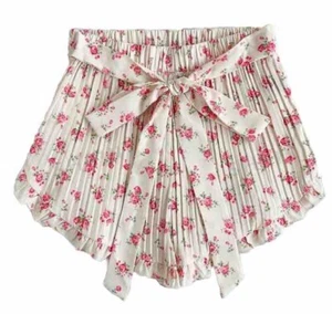 NEU WYWH Floral Ohrkante & Schleife Dekor Gürtel Shorts Plissee M Blume Landhaus - Bild 1 von 5