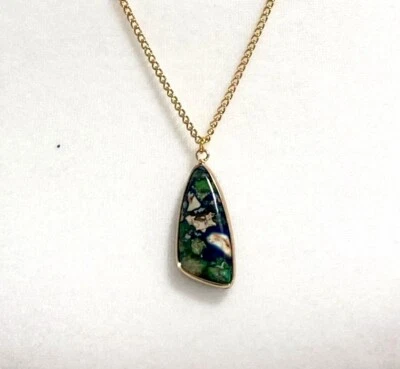 Natural Sea Sediment Jasper Stone Pendant Necklace Gold Plate Chain 20” - Image 1 of 3