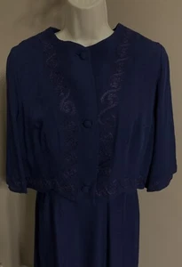 Vintage SWISS LASCARA JACKET & DRESS SET 2pc Navy Blue STITCHING Schappe Quality - Picture 1 of 5