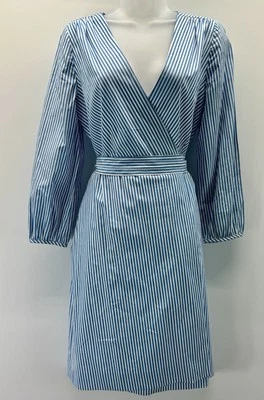 J.CREW истинный надежном синий белый в полоску платье в хлопок поплин размер 4. - Изображение 1 из 4