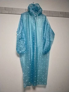 Soft skyblue with stars PVC vinyl raincoat long translucent hooded jacket - Picture 1 of 11