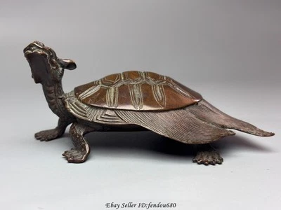 4.6'' China Pure Red Copper Bronze Carved Fengshui Sea Turtle Statue R079 - Image 1 of 4