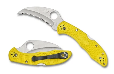 Spyderco Knives Tasman Salt 2 Lockback Yellow FRN Serrated H2 Hawkbill C106SYL2 - Image 1 of 4