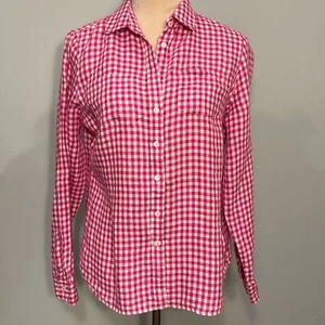 Talbots linen pink and white checkered blouse MP - Picture 1 of 5