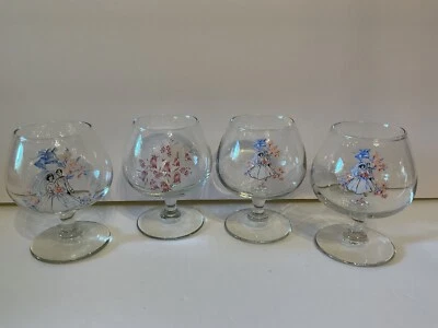 4 Vasos Snifter Florales Vintage Boda Novio - Barware A1 Foto 1 de 4