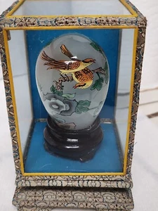 Reverse Painted Glass Egg With 2 Birds In The Bush - Picture 1 of 11