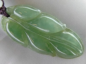 Icy Ice Green 100% Burma Jadeite Jade Leaf Pendant # Type A Jadeite # - Picture 1 of 24