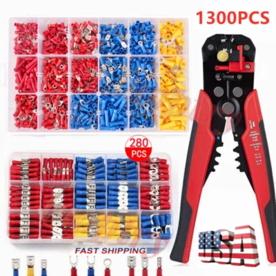 1300PCS ELECTRICAL WIRE TERMINALS ASSORTMENT SET INSULATED CRIMP CONNECTOR SPADE - Image 1 of 4