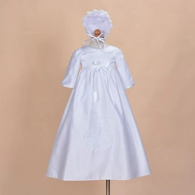 Baby Mädchen elfenbeinweiß Satin langärmeliges Taufkleid Motorhaube 0 3 6 9 12 Monate - Bild 1 von 4