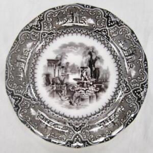 Athens Plate W Adams & Sons Flow Black Mulberry Transfer Antique 1849-1861 (O)