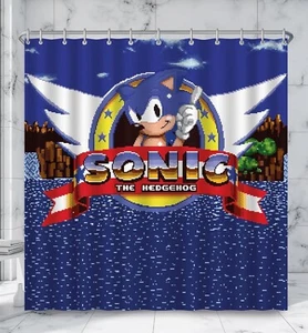 Sonic The Hedgehog Cortina de Ducha Clásica Juego Retro Obra de Arte 180x180cm Nuevo - Imagen 1 de 4