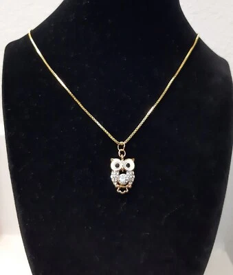 Colgante Búho con Circonitas Blanco + Cadena Chapado en Oro 18k 18" - Collar  Foto 1 de 4