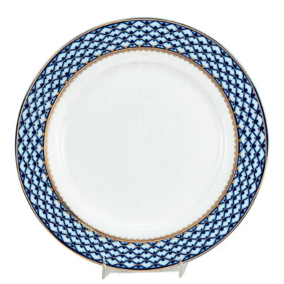 Set of 6 Russian 10" Cobalt Blue Net Dinner Plates - 24K Gold Dining Porcelain