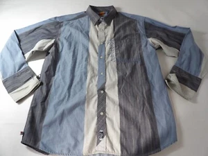 Mecca Since Day One Shirt Mens XL  Stripes Blue Collar Button Down Y2K Hip Hop - Picture 1 of 13