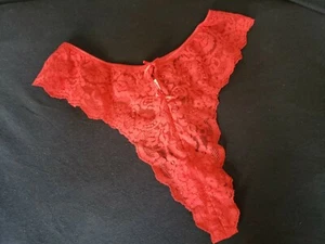 Sexy Tanga Bragas Pierna Alta De Colección Raro Etiqueta Dorada Victorias Secret Rojo Encaje M/L - Imagen 1 de 6