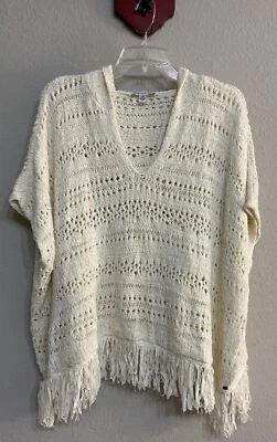 American Eagle Women’s Ivory L/XL Pullover Knit Hooded Vneck Sweater! M443 - Image 1 of 4