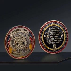 Moneda de Desafío Bombero Oración San Florian Cruz Bombero Primero en Último Salir - Imagen 1 de 11