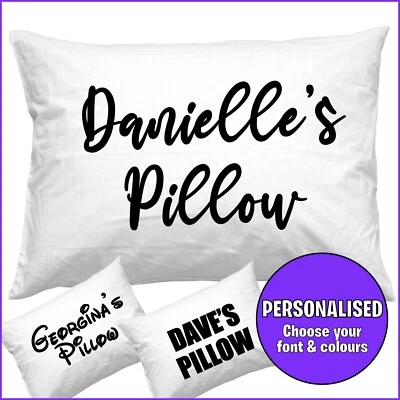 PERSONALISED PILLOW CASE ANY NAME - CHOOSE FONT, COLOUR AND PILLOW COLOUR - Image 1 of 3