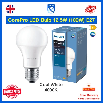Philips CorePro 12.5W LED E27 Cool White 4000K Frosted Bulb 1521L, Bulk, Lot - Image 1 of 4