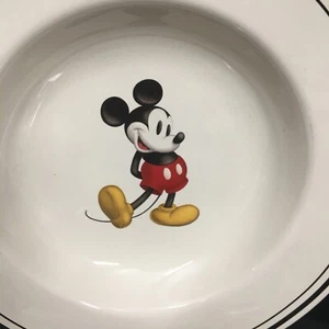 Disney Mickey Mouse 1 Dinner Plate and 1 Soup Pasta Bowl Vintage Black Rim Set - Picture 1 of 8