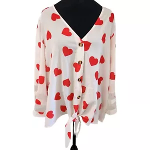 Roshop heart blouse romantic love shirt diva socialite top XL tie Valentine - Picture 1 of 8