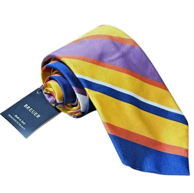 NWT Breuer Neck Tie Mens Multicolor Repp Stripes French Collection Italy $125 - Image 1 of 4