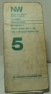 Norfolk & Western Railway Timetable  - Lake Region - Pittsburgh Division - 1973 - Picture 1 of 2
