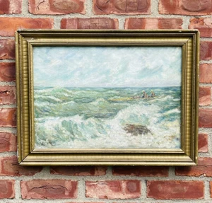 C1870 New England Seascape Painting With Double Skull Boat. Signed H. B. Brown - Picture 1 of 15