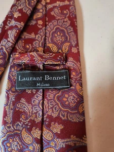 Laurent Bennet Milano Paisley clip on  Tie Maroon Polyester Vintage Great - Picture 1 of 9