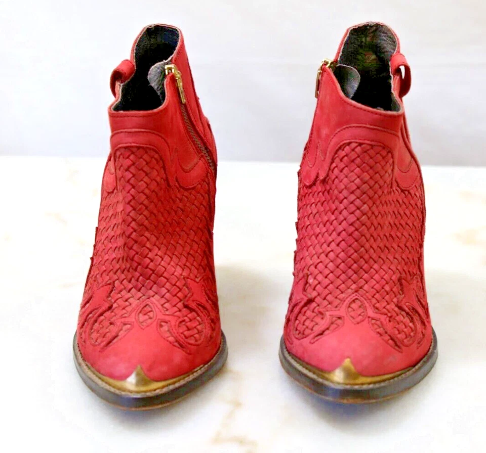 Botines occidentales rojos tejidos Topshop vintage raros talla 7 hechos en Portugal Foto 1 de 4