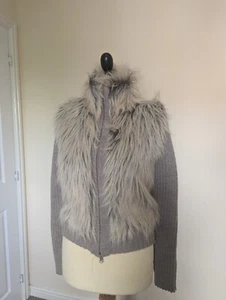 GORGEOUS Y2K Morgan de Toi 30% Wool Faux Fur Collar Double Zip Cardigan Size S - Picture 1 of 6