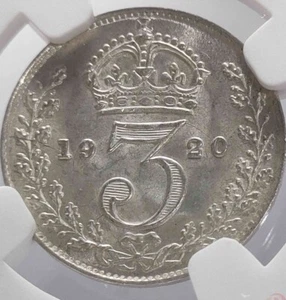 GREAT BRITAIN George V 1920 3 Pence Maundy NGC MS64 - KM# 813 (68) - Picture 1 of 8