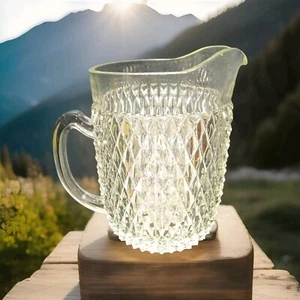 Clear Diamond Cut Style Glass Pitcher 8"H x 5"W - Foto 1 di 8