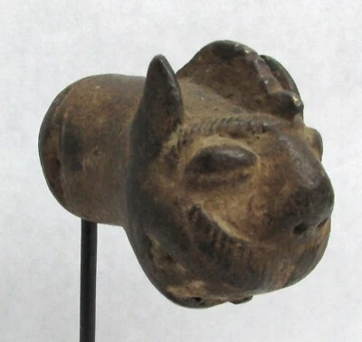19th CENTURY INDIA BRONZE TIGER HEAD CANE HANDLE WITH DISPLAY BASE - Image 1 of 4