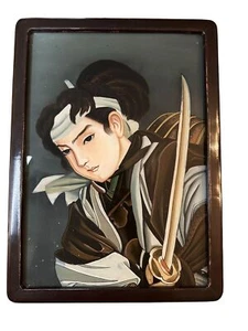 Antigua pintura japonesa de vidrio reverso de 1900 Samuri Manga Ninga Kaboki actor - Imagen 1 de 9